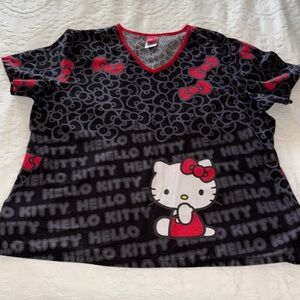 Gently Loved Hello Kitty Black and Red Scrub Top